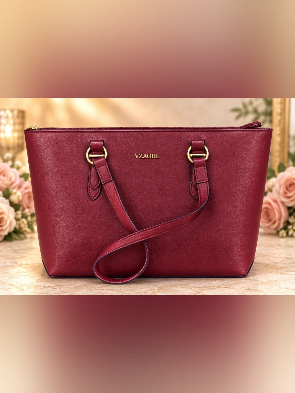 Women's Structured Tote Bag in Burgundy